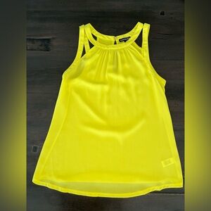 EXPRESS Sleeveless Semi Sheer Chiffon Top Back Keyhole Bright Yellow size S